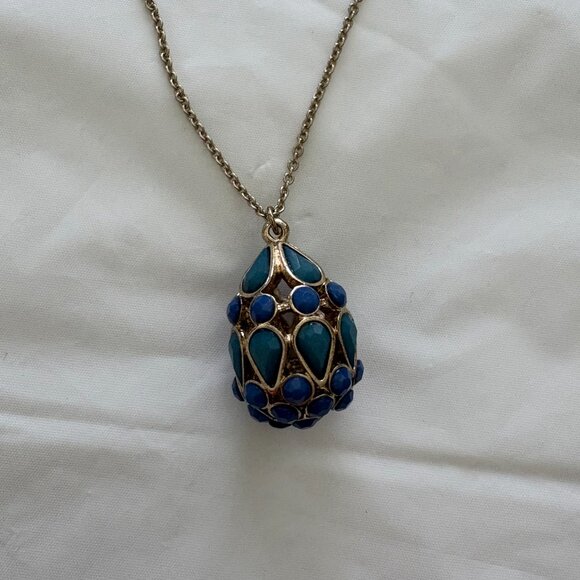 Vintage Egg Shaped (Inspired) Pendant with Lapis Lazuli Stones and 24" Chain NWT - Picture 2 of 7